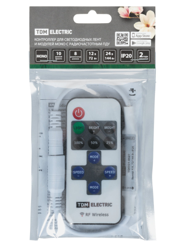 Контроллер для светодиодных лент и модулей MONO-RF-12В-6A-72Вт-IP20, 1 канал, пульт 11 кнопок, TDM фото 2