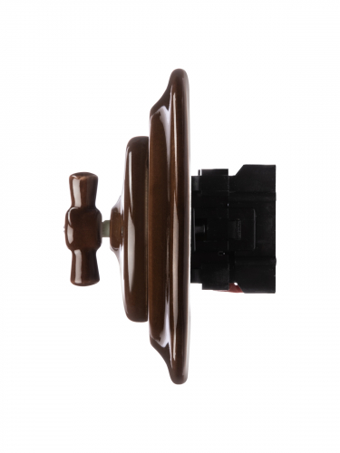 Выключатель скрытой установки фарфоровый поворотный проходной с ручкой (бантик) 10А коричневый «Боло фото 4