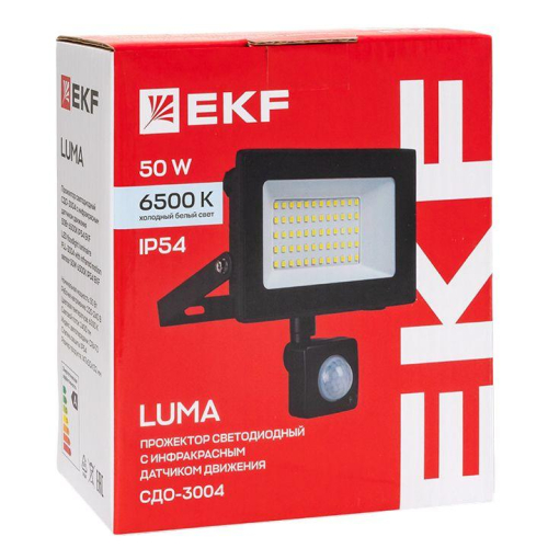 Прожектор светодиодный СДО-3004 50Вт 6500К IP54 с инфракрасным датчиком движения EKF FLL-3004-50D-6500 фото 7
