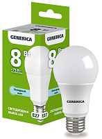 Лампа светодиодная A60 8Вт грушевидная 6500К E27 230В GENERICA LL-A60-08-230-65-E27-G