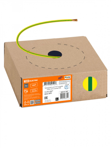 Провод ПуГВ 1х0,75 ГОСТ в коробке (200м), желто-зеленый TDM фото 2