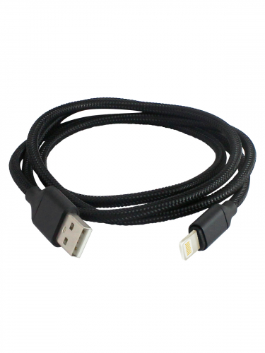 Дата-кабель, ДК 9, USB - Lightning, 1 м, тканевая оплетка, черный, TDM