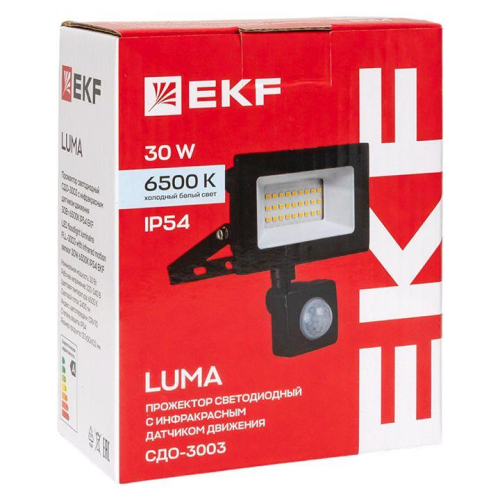 Прожектор светодиодный СДО-3003 30Вт 6500К IP54 с инфракрасным датчиком движения EKF FLL-3003-30D-6500 фото 6