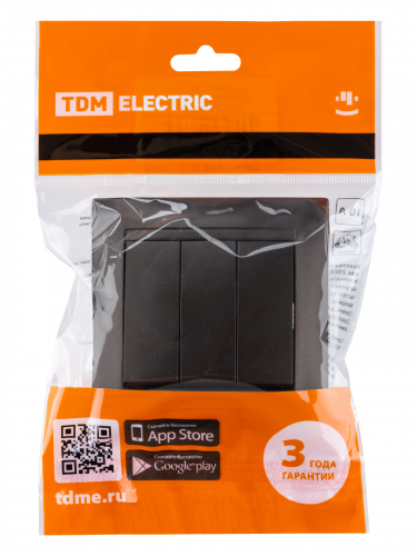 Выключатель 3-х кл. 10А шоколад "Лама" TDM фото 2