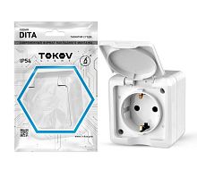 Розетка 1-м ОП Dita 16А IP54 250В с заземл. с крышкой бел. TOKOV ELECTRIC TKL-DT-R1Z-C01-IP54