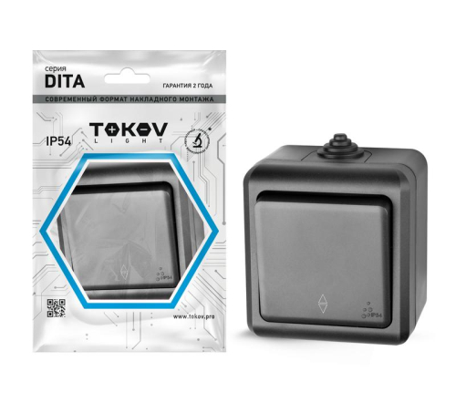 Переключатель 1-кл. ОП Dita IP54 10А 250В карбон TOKOV ELECTRIC TKL-DT-P1-C14-IP54