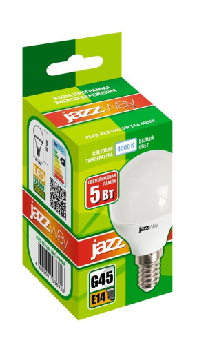 Лампа светодиодная PLED-ECO 5Вт G45 шар матовая 4000К нейтр. бел. E14 400лм 230В 50Гц JazzWay 1036926A фото 2