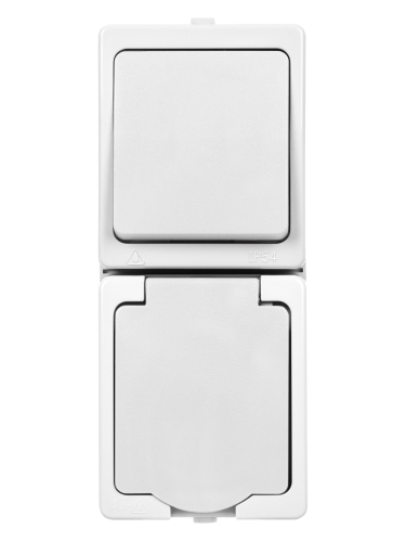 Блок (вертикальный) выключатель 1-кл. + розетка 2П+З с з/ш БКВР IP54 белый "Вуокса" TDM фото 5