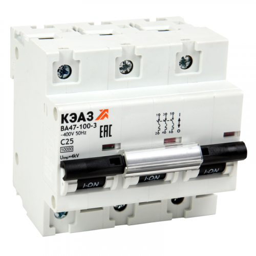 Выключатель автоматический модульный ВА47-100-3D25-УХЛ3 (10кА) КЭАЗ 318131